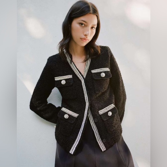 Self Portrait Black Tape Knit Cardigan
